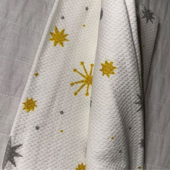 kate spade Christmas Star White Gold Silver Gray Cotton Kitchen 2 Towel Set - Picture 5 of 8